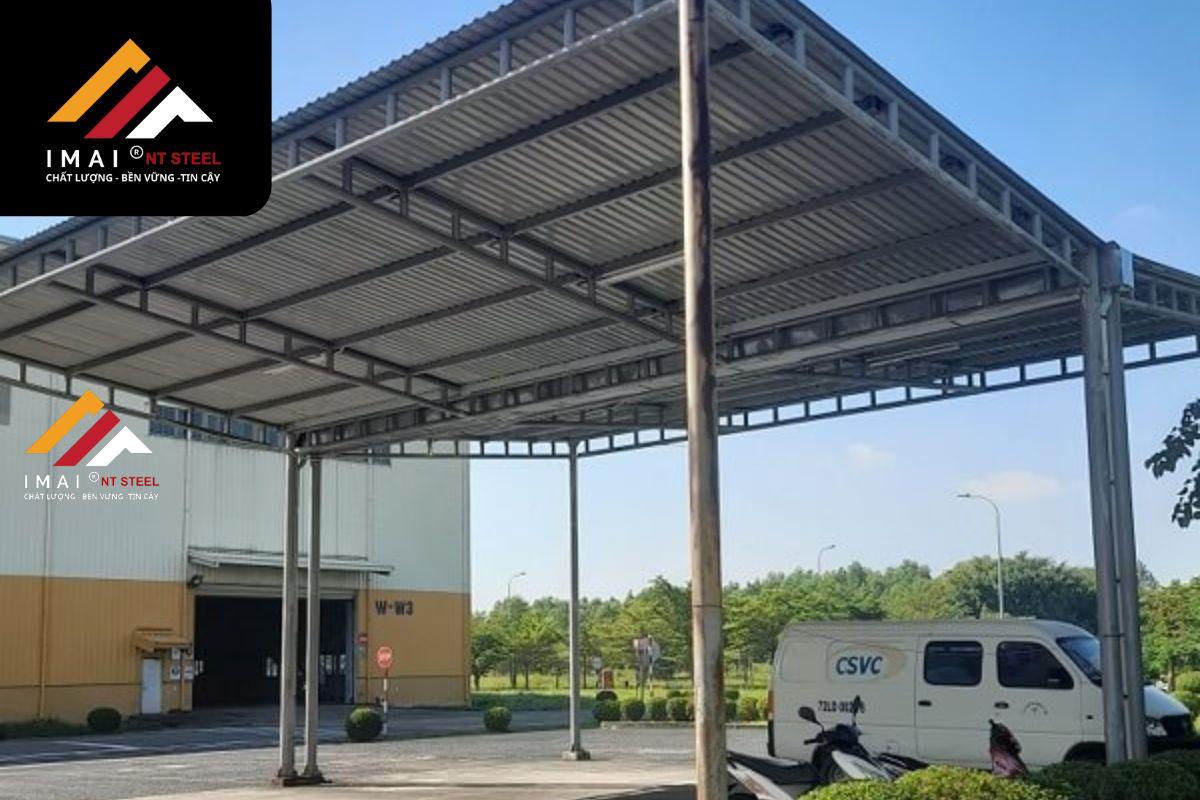 Mẫu mái khu để xe ngoài trời nhà xưởng